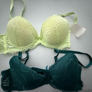 Source Unknown Lace Bra Set - Light Green and Dark Green